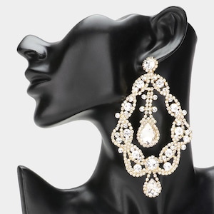Rhinestone Paved Chandelier Earrings, Crystal Big Earrings, Pageant Earrings, Prom Earrings, dangle earrings, Gifts for her, Fashion Jewelry