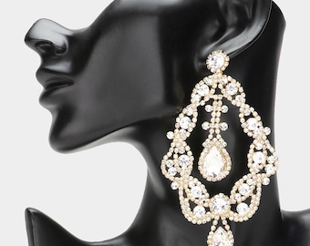 Rhinestone Paved Chandelier Earrings, Crystal Big Earrings, Pageant Earrings, Prom Earrings, dangle earrings, Gifts for her, Fashion Jewelry