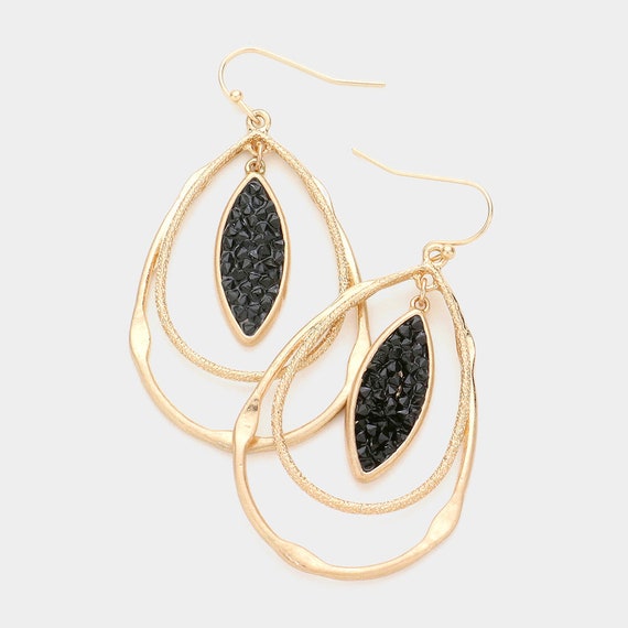 Black Teardrop Dangle Earrings, Black Gift for Her, Black Pageant