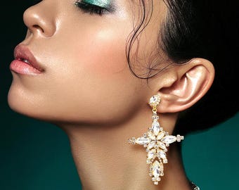 Marquise Dangle Earring, cross Earring, Pageant Earring, Prom Earrings, fashion Earrings, cross jewelry, homecoming earring, Bridal earrings