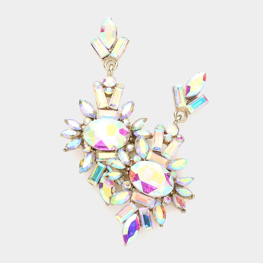 Ab Gold AB Gold Crystal Earrings, Ab Gold Cluster Earrings, Ab Gold Chandelier ...