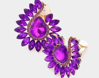 Marquise Stone Embellished clip on Earrings, gift for her, glam earrings, prom earrings, stone earrings, prom earrings, Homecoming Earrings,