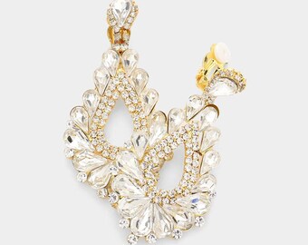 Crystal Teardrop Clip On Earring, Chandelier Earrings, Pageant Earring, Prom Earrings, fashion earrings, Crystal earring, Rhinestone clip on