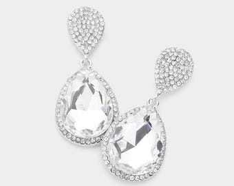 Glass Crystal Teardrop Rhinestone Trim Earrings, Crystal Earrings, bridesmaid Earring, Prom Earring, Drop earring, Small Earring, homecoming