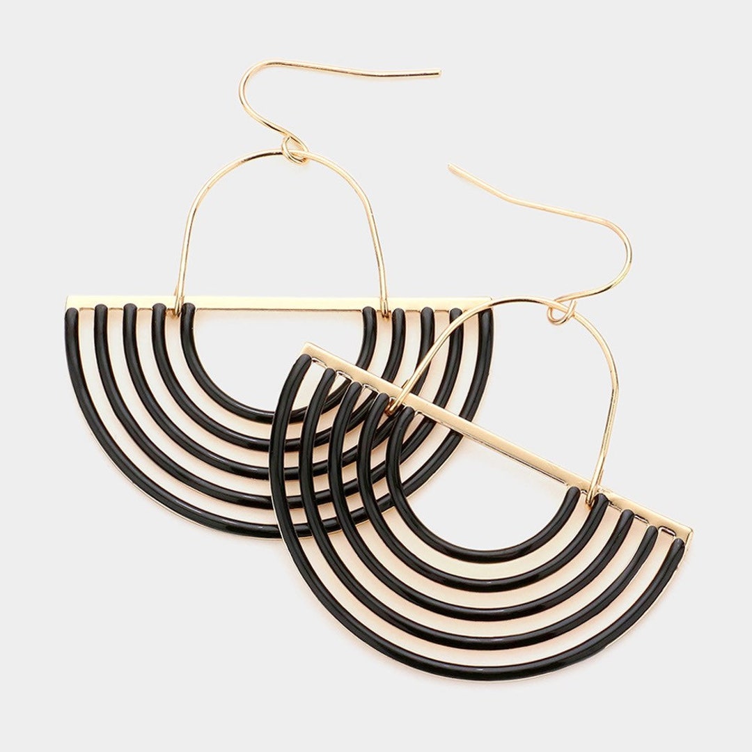 Black Abstract Metal Dangle Earrings Black Gifts for Her Etsy