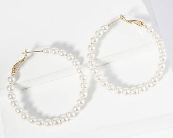 Pearl beaded Earrings, Pearl Crystal Earrings, Pearl jewelry, Pearl gift for her, beaded earring, Pearl dangle earrings, Hoop Pearl Earrings