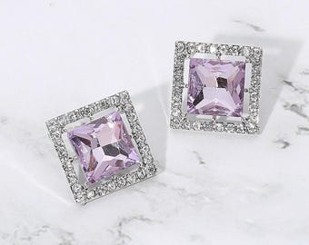 Square Gemstone Stud Earrings, gifts for her, stud earring, Dance earring, fashion earring, prom earring, Homecoming Earring, Bridal earring