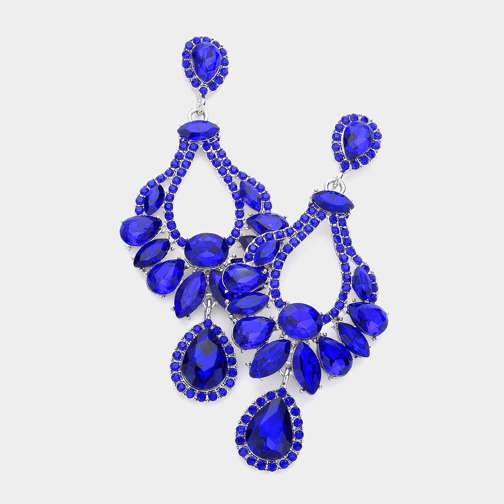Royal Blue Multi Stone Cluster Dangle Earrings, Blue Gift for her, Blue  Bridal Earrings, Blue Pageant Earrings, Royal Blue Prom Earrings,