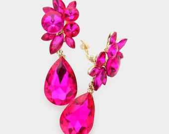Glass Teardrop Clip On Earring, Chandelier Earrings, Pageant Earring, Prom Earrings, fashion earrings, Crystal earring, Rhinestone clip on