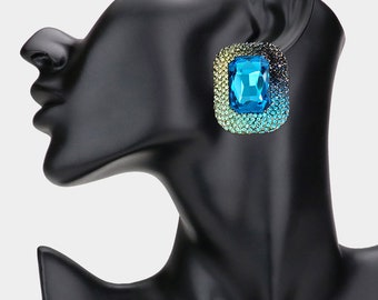 Rectangular Glass Stone Earrings, gifts for her, Pageant earrings, prom earring, stone earrings, Dangle earrings, Homecoming earrings, jewel