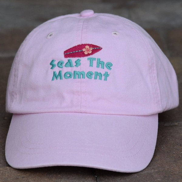 Seas The Moment Surfboard Pink Embroidered Baseball Cap Hat