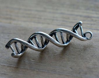 1 - 3D DNA Charm - Silver Toned Brass Layered Charm Minimal Jewelry Pendant (B6) 50DFL2