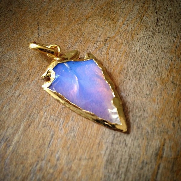 1 - Opaline Opal Glass Arrowhead Charm 24K GOLD or Sterling Silver Plated Edge Gemstone Charm Indian Arrowhead Jewelry Making Supplies BD105