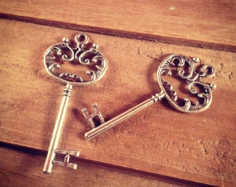 3 stuks grote Skeleton Key charmes in antiek zilver vintage stijl hanger sierlijke Fancy Victoriaanse (BC066)