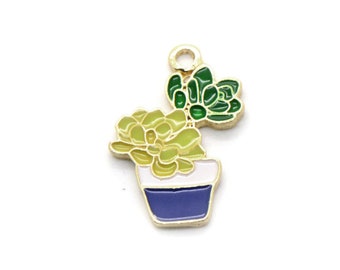 1 - Pingente de planta em vaso pintado com esmalte, pingente de planta florida, presente da natureza para seu presente suculento, charme da mãe natureza (AX009)
