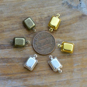 DIY 1 Small Rectangle Jewel Charm PINK Drop Gem Rectangle 8x10mm Antique Bronze Claw Setting Charms AW040 50DFL image 2