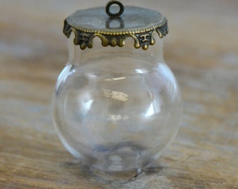 1 - Clear Globe Glass Bottle Pendant DIY Antique Bronze Pendant Top Terrarium Bottle Charm Apothecary Bottle Jewelry Supplies (DA042/DA023)