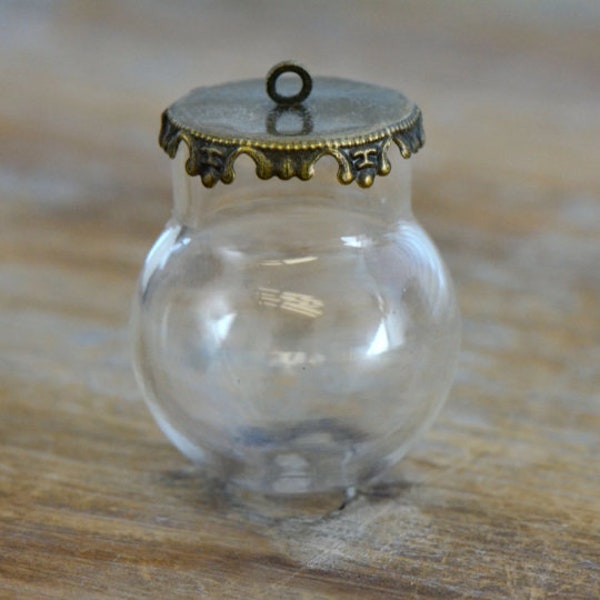 1 - Clear Globe Glass Bottle Pendant DIY Antique Bronze Pendant Top Terrarium Bottle Charm Apothecary Bottle Jewelry Supplies (DA042/DA023)