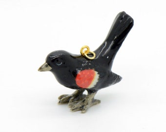 Porcelain Blackbird Bird Pendant • Hand Painted • Hand Made • Gift For Her • Animal lover • Kids Gift • Cute Miniature Figurine (CA021)