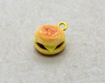 2-Tiny Hamburger Charm Hand-Made Clay Hamburger Sandwich Miniature Food Charm Handmade Mini Burger Charm (AU059)