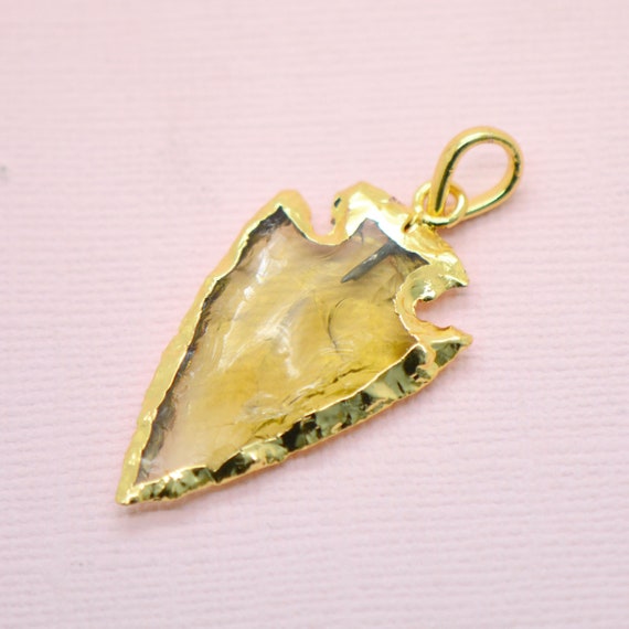 Natural Agate Gemstone Arrowhead Pendants Charm 24K GOLD Dipped Arrowhead Pendant 50mm Arrow head Gemstone Jewelry Making Supplies