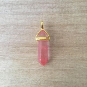 1 - Watermelon Crystal Gemstone Pointer Pendant Charm - 24k Gold Plated Setting Titanium Coated Gemstone Jewelry Supplies (AM055) 50DFL3