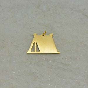 1 - Camping Tent Charm Brushed 24k Gold Plated Stainless Steel Layered Charm Minimal Jewelry Pendant (AQ007)