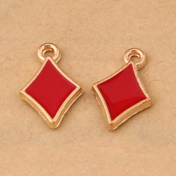 1 - Red Diamond Enamel Charm • 24k Gold Dipped • Tiny Minimal Bead • Jewelry Making Supplies • Wholesale Pendants Bracelet • Poker (AR079