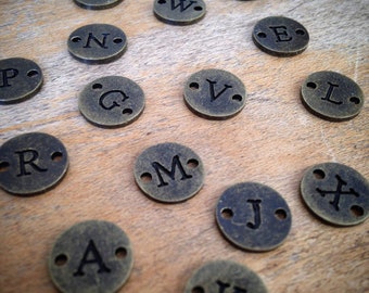 Alphabet Letter Charms A-Z, 10mm Charm Letters, Monogram Round Disc, Antique Bronze (D010-D035)