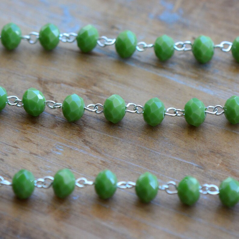 EC178 8mm Glass Bead on SilverJewelry Making Supplies 1-100cm Round Faceted Pea Green Glass Bead Necklace Chain