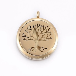 1 - Tree of Life Oil Diffuser Pendant Charm • 24k Gold Stainless • Tiny Minimal Shape • Jewelry Making Supplies • Simple Charm Shapes (AS034