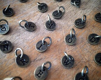 Alphabet Letter Charms A-Z, 6mm Charm Letters, Monogram Round Disc, Antique Bronze (D0-)