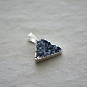 1 - Black 20mm Triangle Druzy Agate Pendant in Sterling Silver Full Back Plating Drusy Gemstone Jewelry Making Supplies (AU018)