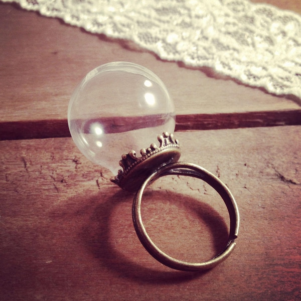 DIY 1 - Small Clear Globe Glass Bottle Ring Antique Bronze Base Terrarium Bottle Ring Apothecary Jewelry Supplies (DA025/ DA027) 50DFL