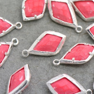 1- Diamant Juwel Charms Rosa Koralle Facettiertes Glas Sterling Versilberte Einstellung Tropfen Edelsteine 20mm Diamant Lünette Stein (AW057)