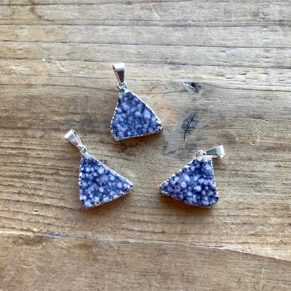 Purple Grey 20mm Triangle Druzy Agate Pendant in Silver Full - Main Image