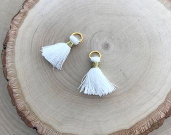 5 - Petits glands de bijoux en coton blanc avec anneau de saut en or - 20mm Long Tassel Tissu Bijoux Faire Fournitures