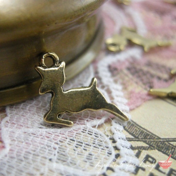 Deer Charms 24K GOLD plated Deer Jumping Deer Charm Fawn Charm Vintage Style Pendant Charm Jewelry Supplies (BD099)