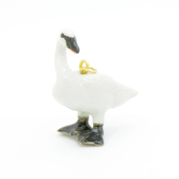 Porcelain Swan Bird Pendant • Hand Painted • Hand Made • Gift For Her • Animal lover • Kids Gift • Cute Miniature Ceramic Figurine (CA273)