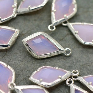 Diamond Jewel Charms ROSE ALABASTER Faceted Glass Sterling Silver Plated Setting Drop Gem Jewels 20mm Diamond Bezel Stone (AX062)