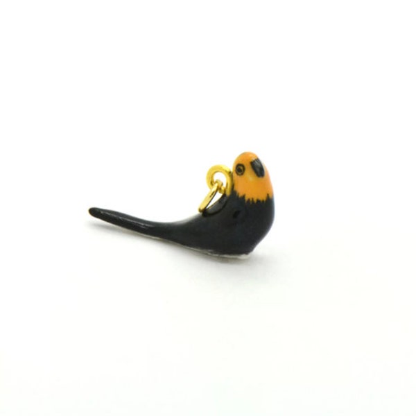 Tiny Porcelain Yellow Headed Blackbird Charm Miniature Bird Pendant Hand Painted Porcelain Glass Charm Vintage Style Jewelry Supplies (L034)