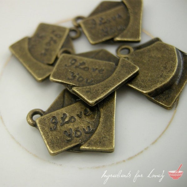 1 - Love Letter Charms Antique Bronze Love Letter Charm I Love You Small Love Vintage Style Pendant Charm Jewelry Supplies (BC111)