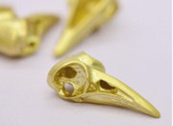Cute Bird Skull • 24K Matte Gold Plated Brass • Crow Skull Charms  Antique Bronze Charm Bird 3D Skull Charm Woodland Charm (AP004)