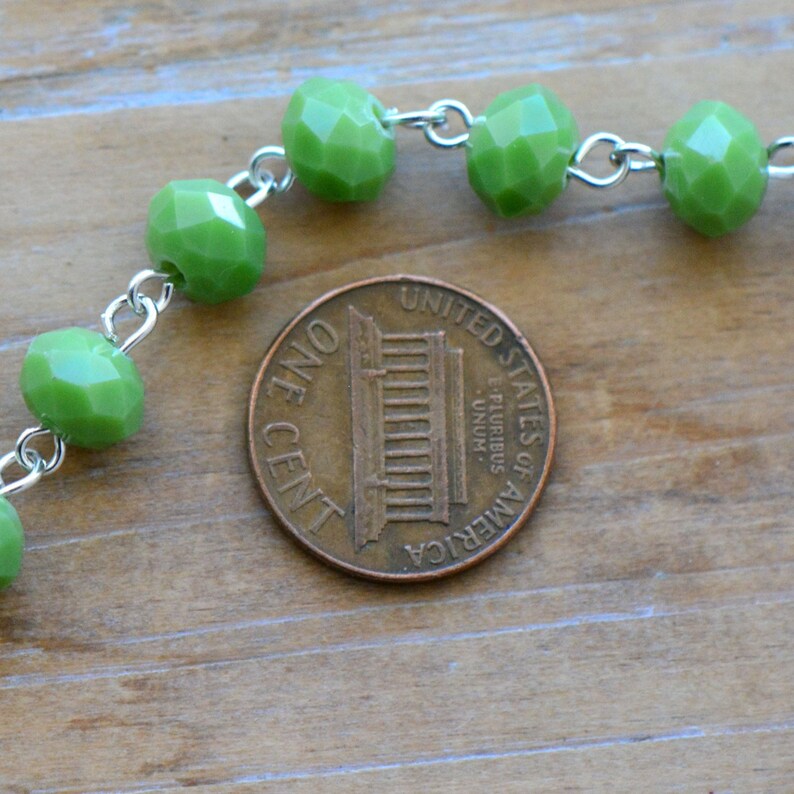 EC178 8mm Glass Bead on SilverJewelry Making Supplies 1-100cm Round Faceted Pea Green Glass Bead Necklace Chain