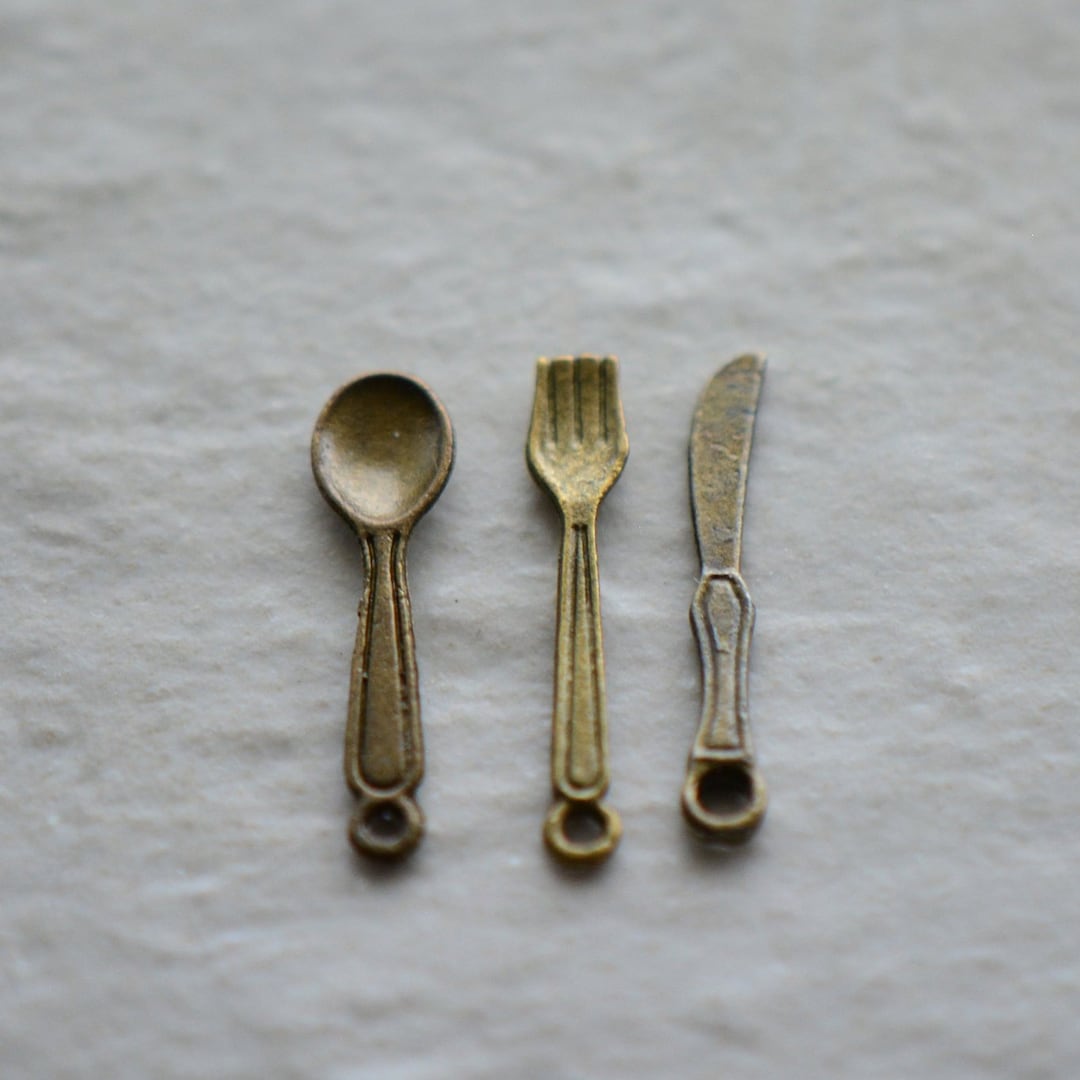 1 - Vintage Style Silverware • Mini Spoon Fork or Knife • Tiny Charms ...