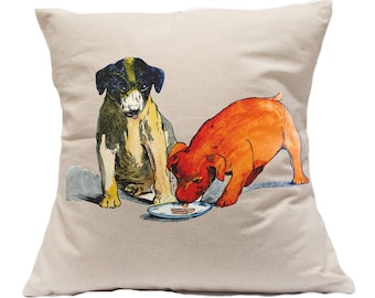 vintage puppy dogs on decorative pillow case, 100% cotton canvas, washable for extra softness. Two sizes, dog lover gift, puppy lover gift