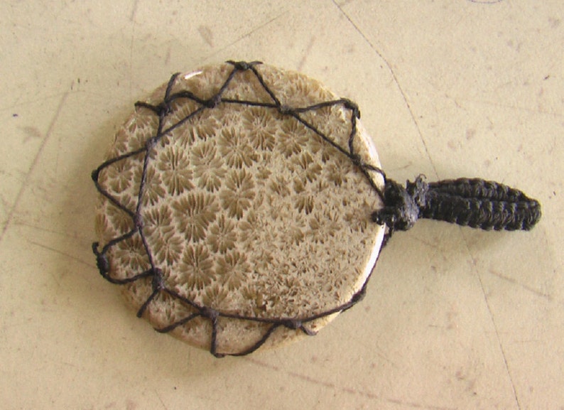 Natural Beautiful Fossil coral Cabochon Gemstone Macrome Pendant Pendent Gemstone Size-34x34x4 mm Weight-7.7 gm