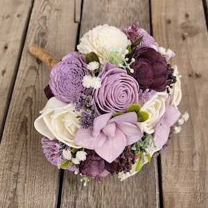 Plum Wood Flower Bouquet, Lavender Wedding Bouquets, Wood Bridal Bouquet, Wooden Flowers Bouquet, Bride Bouquet, Plum Wedding Flowers