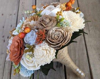 Fall Wedding Bouquet with Sola Wood Flowers, Wood Flower Bridal Bouquet for Bride and Bridesmaid