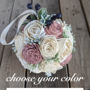 Wood Flower Kissing Ball, Flower Girl Kissing Ball, Wedding Flowers for Flower Girl, Wooden Flowers Ball Bouquet, Flower Girl Bouquet